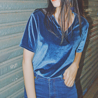 V-NECK VELVET TOP - Thumbnail 4