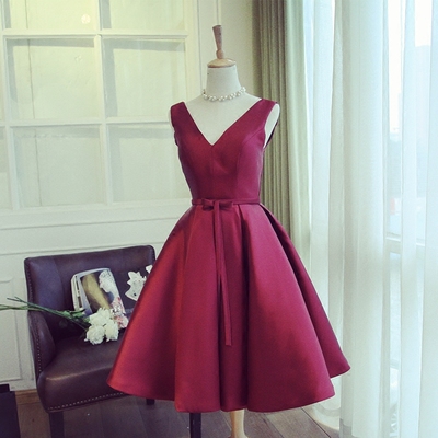 Cute burgundy v neck short prom dress,burgundy evening dresses - Thumbnail 5