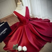 Cute burgundy v neck short prom dress,burgundy evening dresses - Thumbnail 1