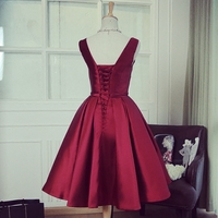 Cute burgundy v neck short prom dress,burgundy evening dresses - Thumbnail 3