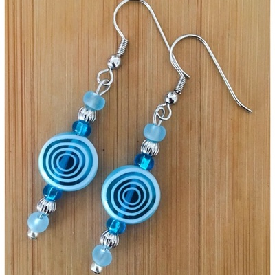 Neon blue circle-glass-womens earring