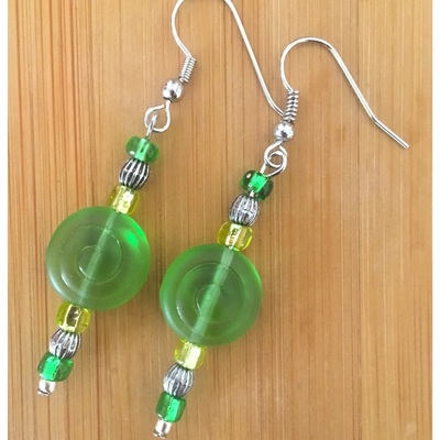 Green swirl circle-glass-womens earring