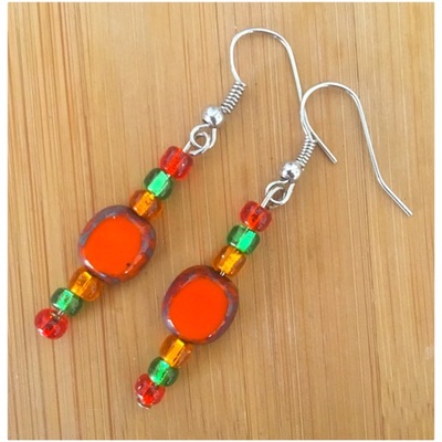 Large orange bead-oval-glass-womens earring
