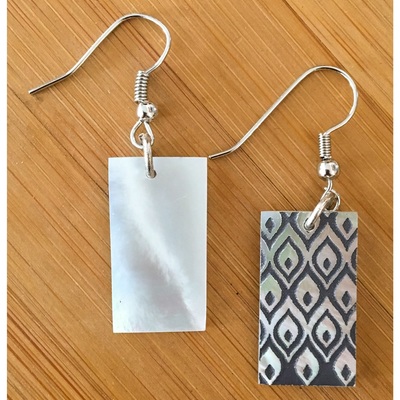 Pearl color white back/gray pattern front-shell-womens earring