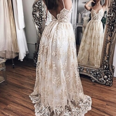 Stylish v neck lace long prom dress,evening dress