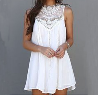 Trendy Style Round Collar Lace Splicing Chiffon Sleeveless Dress For Women