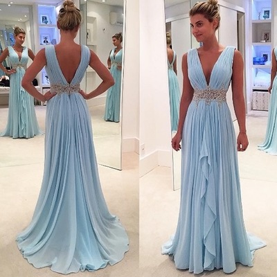Sky blue lace chiffon long prom dress,evening dress