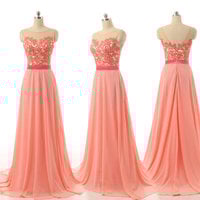 Peach bridesmaid dresses, lace bridesmaid dresses, custom bridesmaid dresses, cheap bridesmaid dresses, chiffon bridesmaid dress - Thumbnail 1