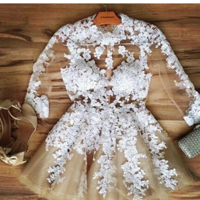 Cute lace long sleeve short prom dress,homecoming dresss - Thumbnail 3