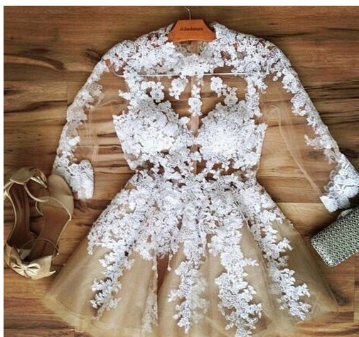 Cute lace long sleeve short prom dress,homecoming dresss