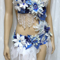 Blue and White Water Fairy Monokini Cosplay Dance Costume Rave Bra Halloween Burlesque Show Girl - Thumbnail 2