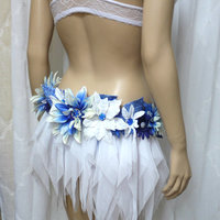 Blue and White Water Fairy Monokini Cosplay Dance Costume Rave Bra Halloween Burlesque Show Girl - Thumbnail 4
