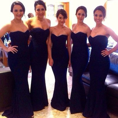 Long navy bridesmaid dresses, simple bridesmaid dress, strapless bridesmaid dress, cheap bridesmaid dress 2017,83486