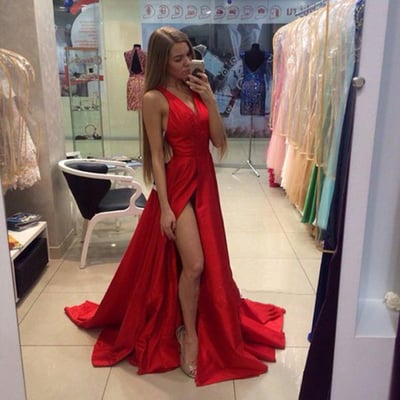 Sexy a-line prom dress,deep v-neck prom dresses,simple prom dresses,custom prom dress ,2017 prom dress