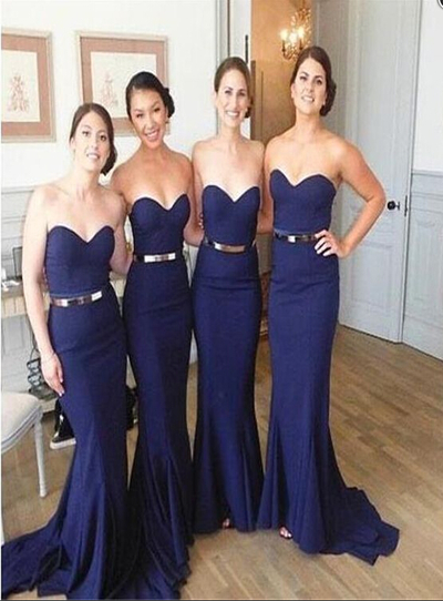Navy blue bridesmaid dress,jersey Bridesmaid Dress,strapless Bridesmaid Dress,Custom 2017 Bridesmaid Dress