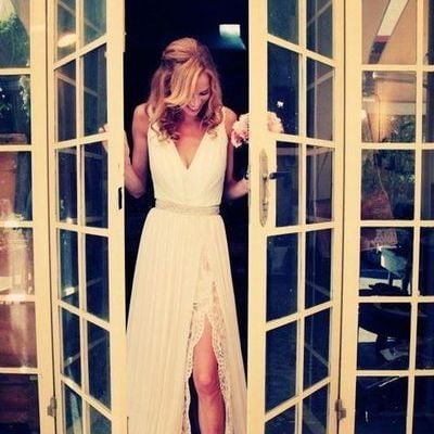 V-neck prom dress, long prom dress, lace wedding dress, elegant prom dress, cheap wedding dress,2017 prom dress