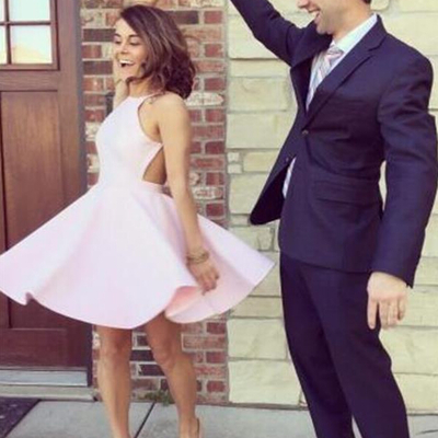 Simple homecoming dress,open back spaghetti straps homecoming dress,2017 homecoming dress, graduation dress,short prom dress