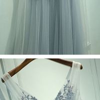 Tulle Long Party Prom Dresses, V Neckline Grey Lace Prom Dresses, Custom Cheap prom dresses, 2017 prom dress, online prom dresses - Thumbnail 2