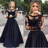 Two pieces prom dresses, Long sleeve prom dress, See through prom dress, 2017 prom dress, sexy long prom dress - Thumbnail 1