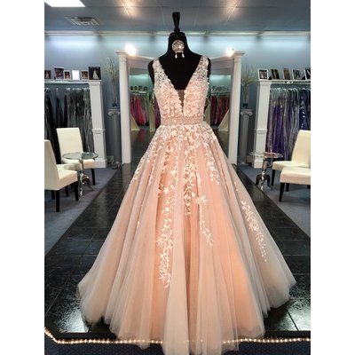 Tulle Lace Prom Dresses, Sexy Deep V Neckline A line Prom Dress, Custom Long Prom Dresses, Cheap 2017 Prom Dresses,wedding dress