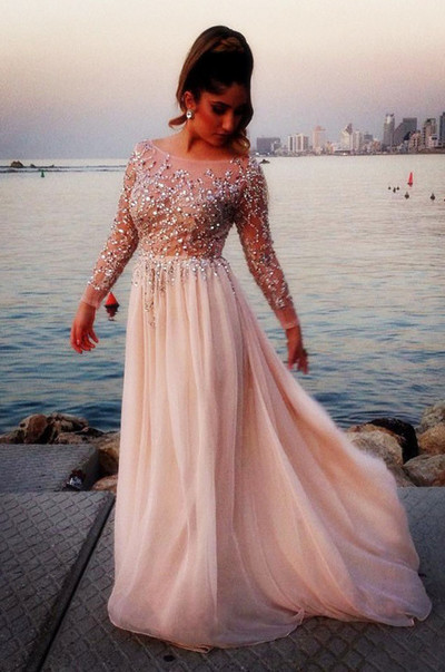 Sexy long sleeve prom dress, fashion prom dress,Long prom dress, chiffon prom dresses, sexy prom dress