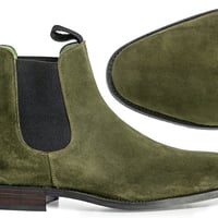 Handmade Chelsea Suede Boots, Green Chelsea Boot For Men's, Fashion Ankle Boots - Thumbnail 1