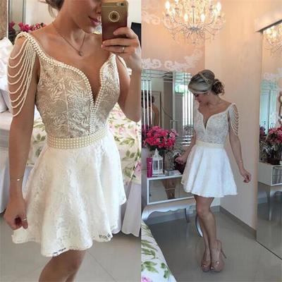 short white open back homecoming dress,lace prom dresses,junior cheap custom homecoming dress,2017 short prom dress