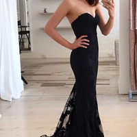 2017 Lace prom dress, sexy prom dress, Long prom dress, cheap prom dresses, black prom dress online - Thumbnail 1