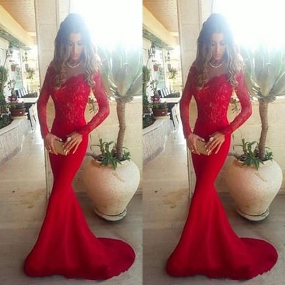 Long sleeves prom dress ,mermaid prom dress, elegant prom dress with train ,lace sexy prom dress, 2017 prom dress