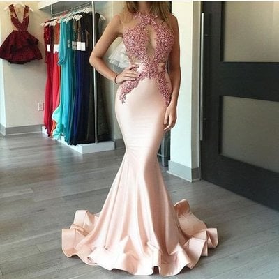 Sexy mermaid pink long evening prom dresses, 2017 long mermaid prom dresses, unique prom dresses, prom dresses online, cheap evening dresses