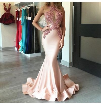 Sexy Mermaid Pink Long Evening Prom dresses, 2017 Long mermaid Prom Dresses, Unique Prom Dresses, Prom Dresses online, cheap Evening Dresses