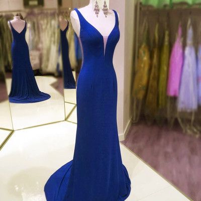 Elegant v-neckline mermaid prom dress,sexy mermaid blue evening dress