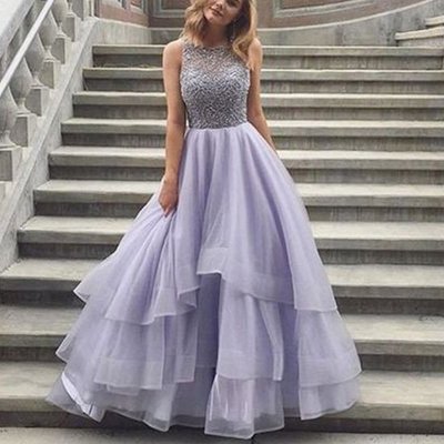 High quality handmade beaded lilac prom dress 
