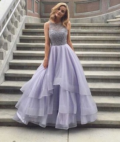 High Quality Handmade Beaded Lilac Prom Dress 