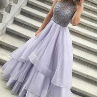 High Quality Handmade Beaded Lilac Prom Dress  - Thumbnail 1