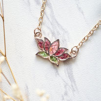 Real Pressed Flowers and Resin Necklace Rose Gold Lotus Flower in Pink and Green