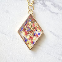 Real Pressed Flower and Resin Necklace Gold Diamond in Yellow, Red, Purple, Gold Foil - Thumbnail 1