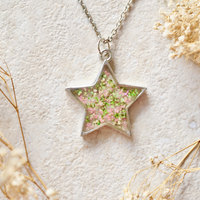 Real Pressed Flower and Resin Star Necklace in Pink Green - Thumbnail 1