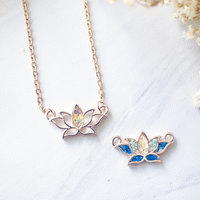 Real Pressed Flowers and Resin Necklace Rose Gold Lotus Flower in Pink and Green - Thumbnail 1