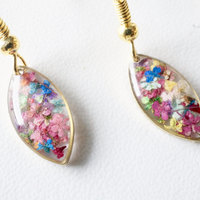Real Dried Flowers and Resin Earrings in Gold and Party Mix - Thumbnail 2