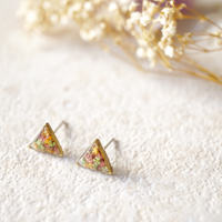 Real Dried Flowers and Resin Triangle Stud Earrings in Pink, Orange, Green - Thumbnail 3