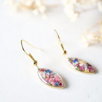 Real Dried Flowers and Resin Earrings in Gold and Party Mix - Thumbnail 3