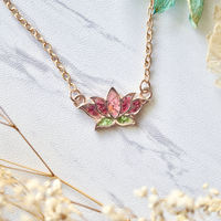 Real Pressed Flowers and Resin Necklace Rose Gold Lotus Flower in Pink and Green - Thumbnail 2