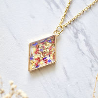 Real Pressed Flower and Resin Necklace Gold Diamond in Yellow, Red, Purple, Gold Foil - Thumbnail 2