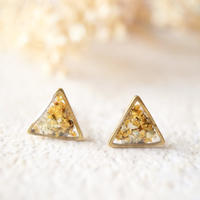 Real Dried Flowers and Resin Triangle Stud Earrings in Yellow and White - Thumbnail 1