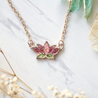 Real Pressed Flowers and Resin Necklace Rose Gold Lotus Flower in Pink and Green - Thumbnail 3