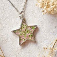 Real Pressed Flower and Resin Star Necklace in Pink Green - Thumbnail 4