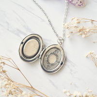 Real Dried Flowers in Resin and Silver Locket Necklace in Pink, Blue, Purple - Thumbnail 4