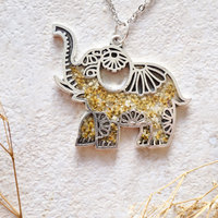 Real Dried Flowers in Resin Silver Tribal Elephant Necklace in Yellow White Mix - Thumbnail 1