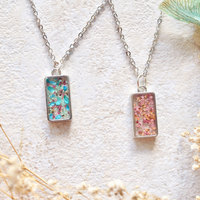 Real Dried Flowers in Resin Necklace in Pinks and Oranges - Thumbnail 2
